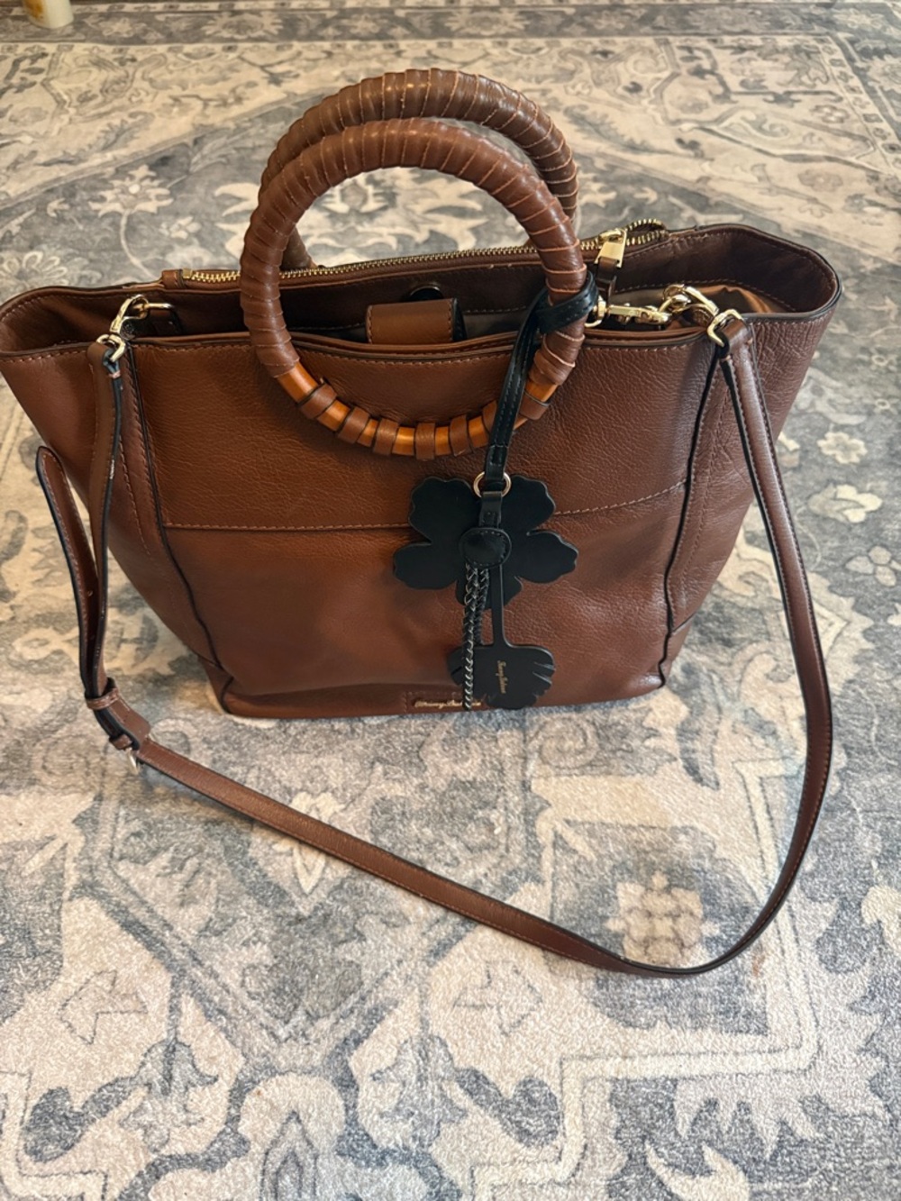 Tommy Bahama Brown Leather Tote with Wrapped Handles